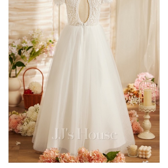 A-line Scoop Floor-Length Lace Tulle Flower Girl Dress 5T - Picture 4 of 16